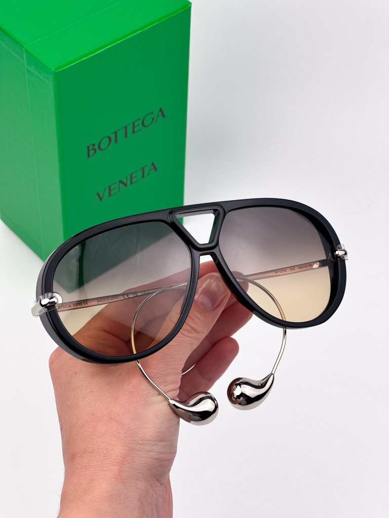 Bottega Veneta Bv1273s 010 Sunglasses Black Silver Oversize Pilot Brown Gradient